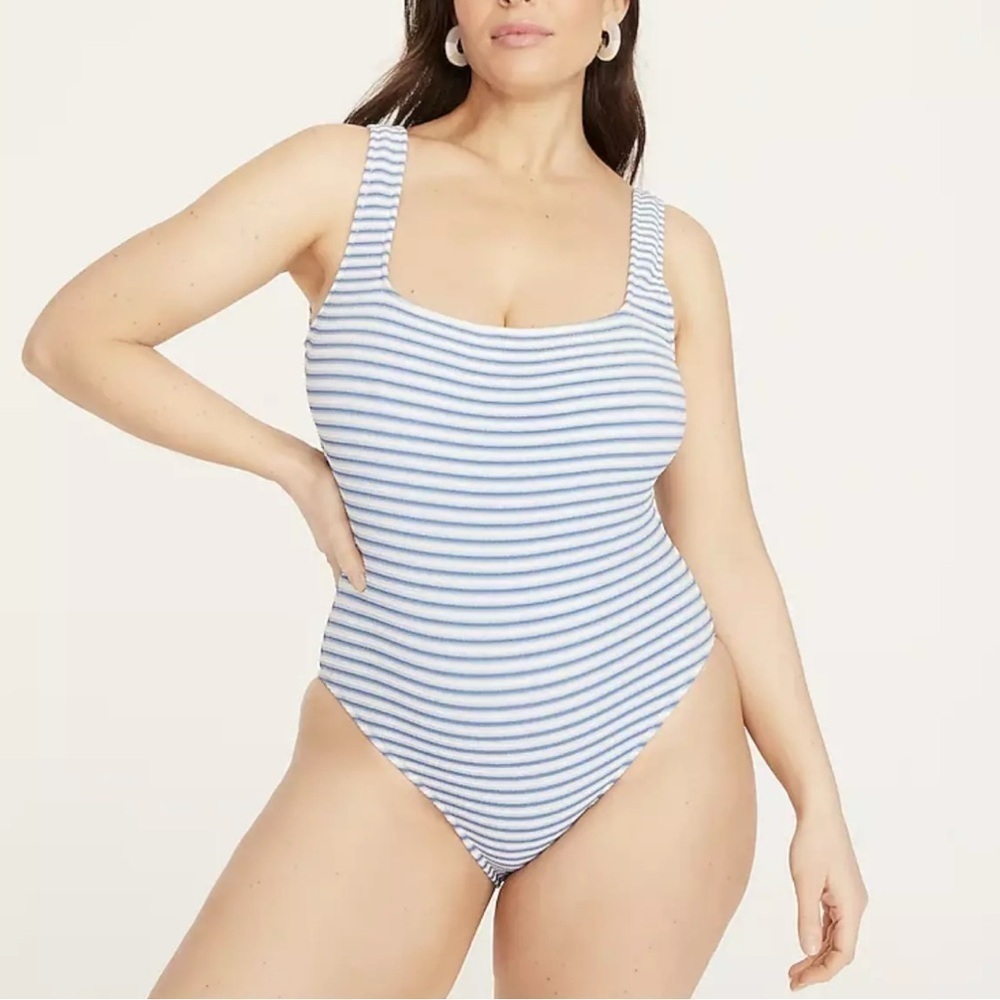 J. Crew Textured Squareneck One-Piece Swimsuit in Stripe Womens Sz 22 NWT BF207